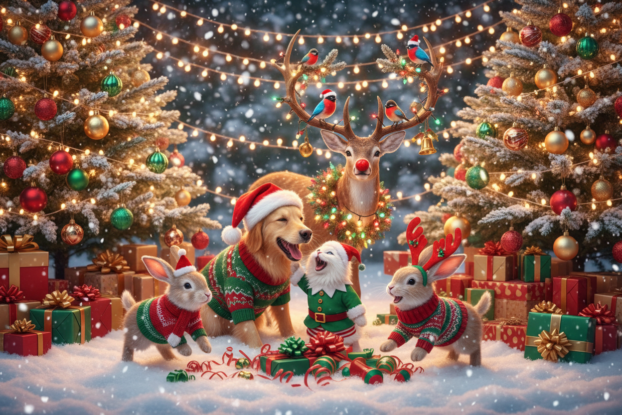 NAVIDAD CON ANIMALES FELICES DISFRAZADOS
